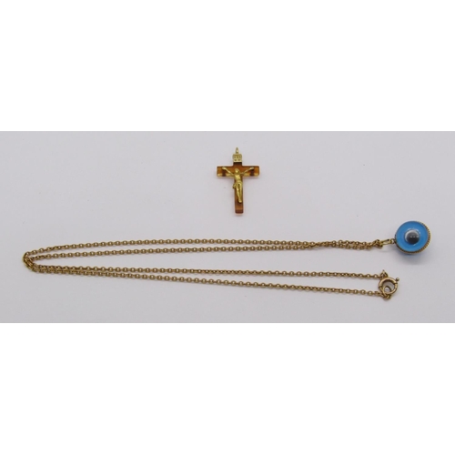 250 - 9ct chain necklace with evil eye pendant, together with a small gold mounted tortoiseshell INRIS pen... 