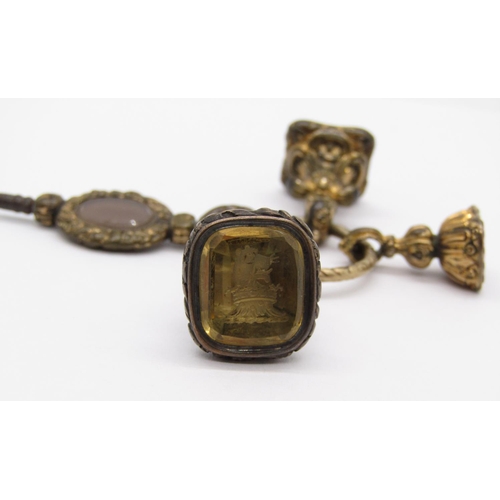 287 - Antique gilt metal seal fob, two seals having intaglio-cut crests