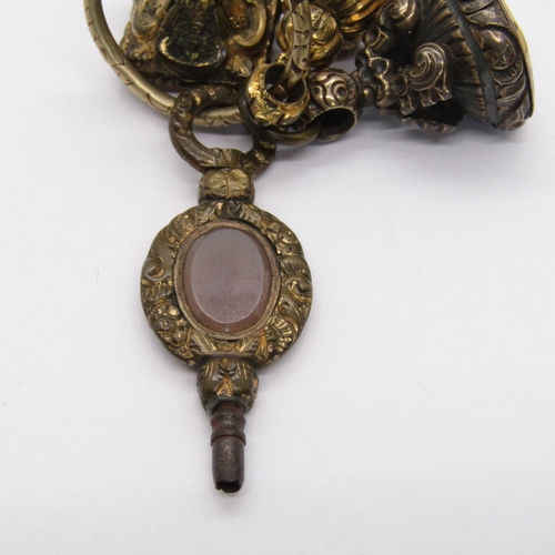 287 - Antique gilt metal seal fob, two seals having intaglio-cut crests