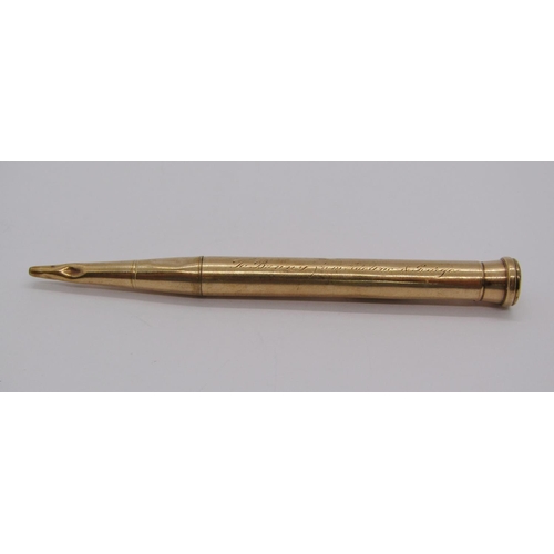 293 - 9ct Baker's Perm-Point propelling pencil with inscription, 20.5g (af)