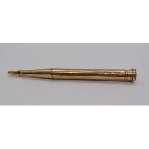 293 - 9ct Baker's Perm-Point propelling pencil with inscription, 20.5g (af)