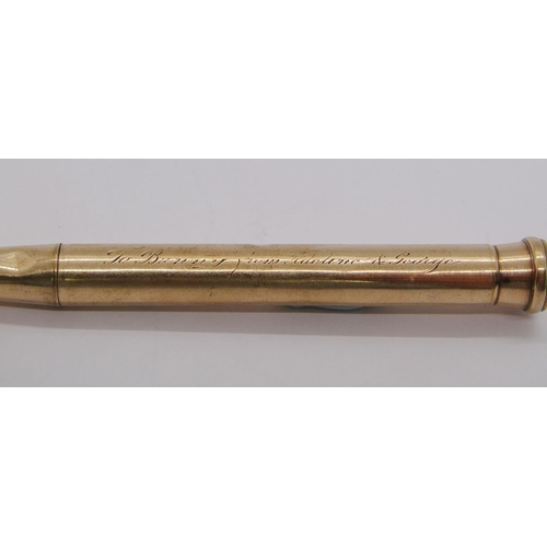 293 - 9ct Baker's Perm-Point propelling pencil with inscription, 20.5g (af)