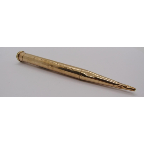 293 - 9ct Baker's Perm-Point propelling pencil with inscription, 20.5g (af)