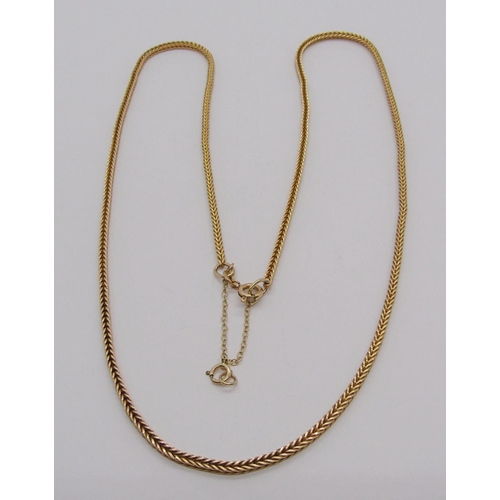 294 - 9ct foxtail chain necklace with safety chain, 60cm L approx, 12.3g