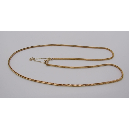 294 - 9ct foxtail chain necklace with safety chain, 60cm L approx, 12.3g