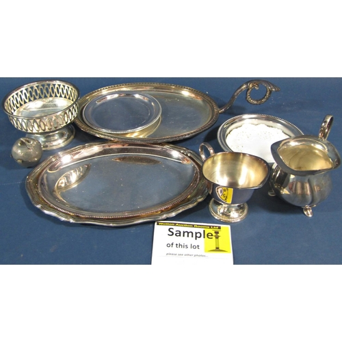 170 - A mixed selection of silver plated items including a sauce boat, dishes bowls , bottle rest, candle ... 