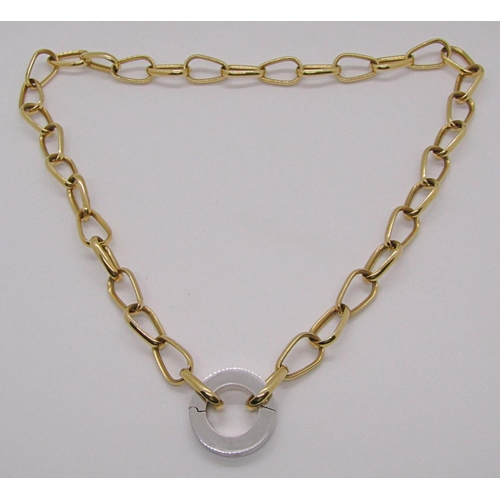 315 - Substantial yellow metal chain link necklace with 18ct white gold ring clasp, chain 61cm L, 52.6g