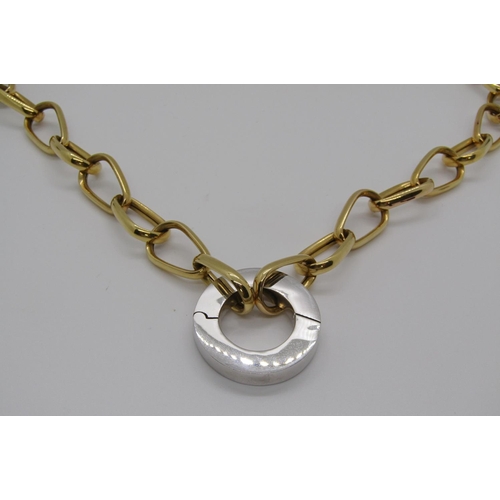 315 - Substantial yellow metal chain link necklace with 18ct white gold ring clasp, chain 61cm L, 52.6g