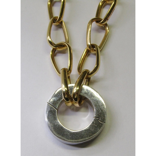 315 - Substantial yellow metal chain link necklace with 18ct white gold ring clasp, chain 61cm L, 52.6g