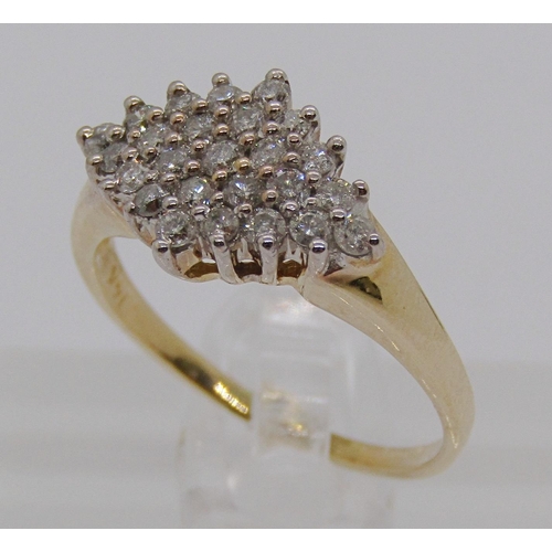 325 - 14ct diamond cluster ring, stamped 'Cardow', size K/L, 2.8g