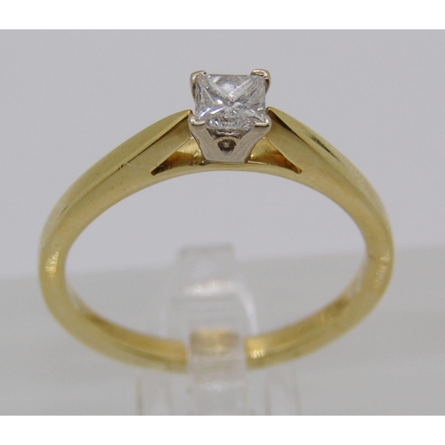 326 - 18ct princess-cut diamond solitaire ring, 0.20ct approx, size M, 3.1g