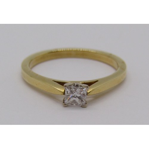 326 - 18ct princess-cut diamond solitaire ring, 0.20ct approx, size M, 3.1g