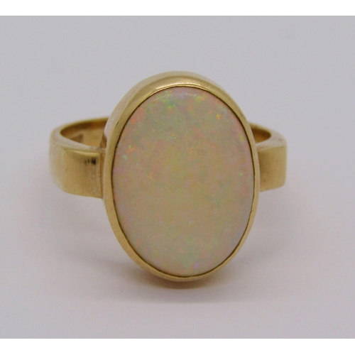 327 - 9ct opal dress ring in rubover setting, size R/S, 5g