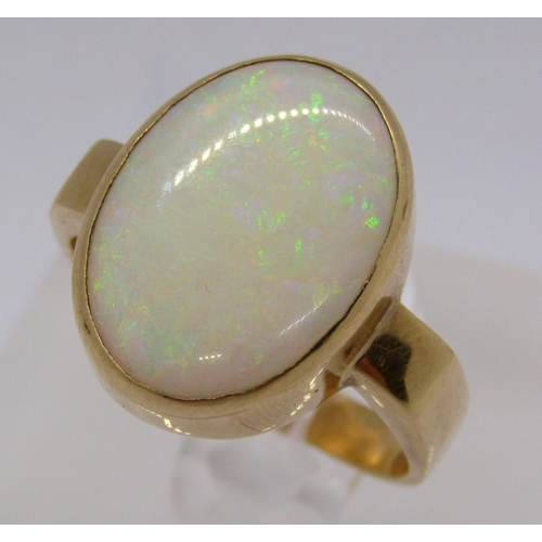 327 - 9ct opal dress ring in rubover setting, size R/S, 5g