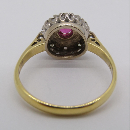 333 - 18ct ruby and diamond cluster ring, size N, 3.3g