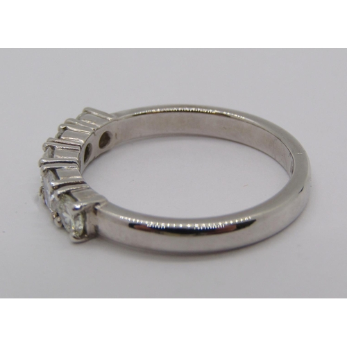 337 - 18ct white gold five stone diamond ring, each stone 0.15ct approx, size N, 4.1g