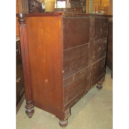 1269 - A Victorian mahogany bow fronted bedroom chest of three long and two short graduated drawers flanked... 