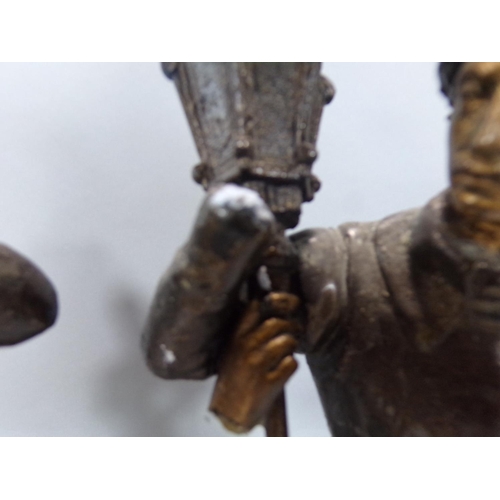 703 - A pair of painted spelter figures of soldiers holding braziers. (As found)