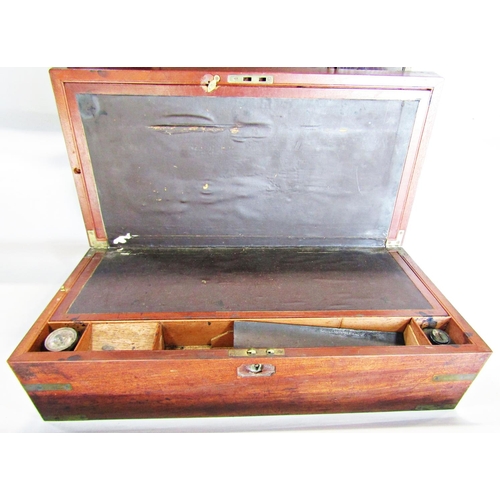 786 - A 19th century mahogany writing box (as found) and a crudely made small oak chest with four central ... 