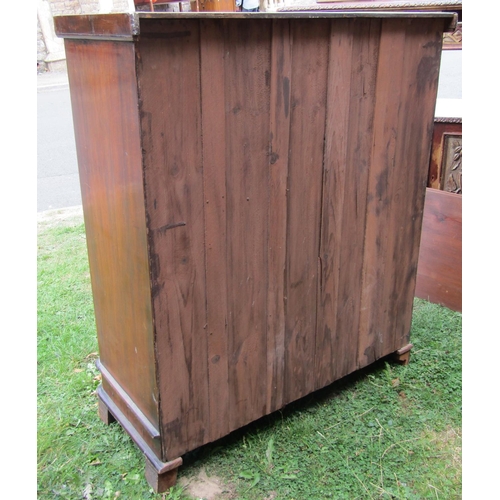 1323 - A Victorian walnut veneered on pine bedroom chest of two short over three long graduated drawers, fl... 