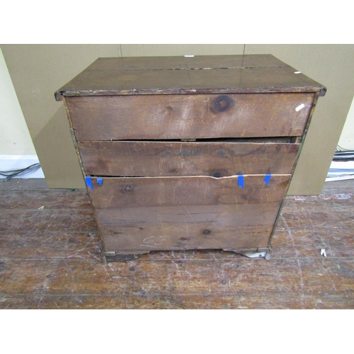 1555 - A small Georgian countrymade chest of three long and two short drawers, with burr elm veneers, cross... 