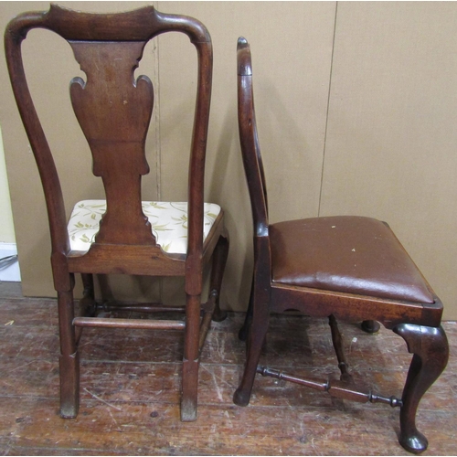 1565 - A late 18th century walnut side chair, the vase shaped splat set beneath a scrolled cresting rail, r... 