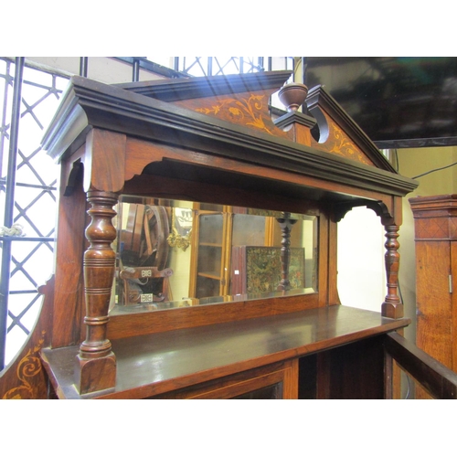 1598 - An inlaid Edwardian rosewood chiffonier, the lower section enclosed by an arrangement of cupboards a... 