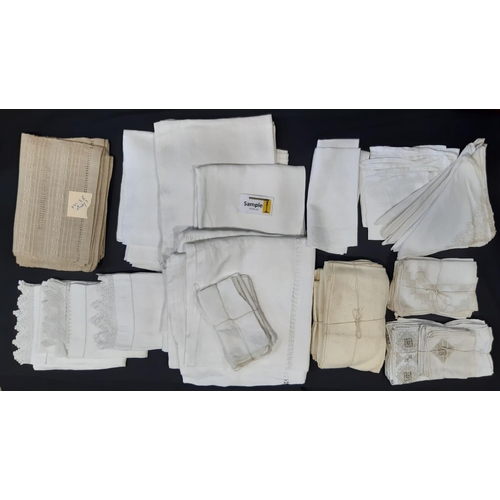 614 - 2 large bags of assorted vintage white and coloured table linen including damsak cloths, a large whi... 