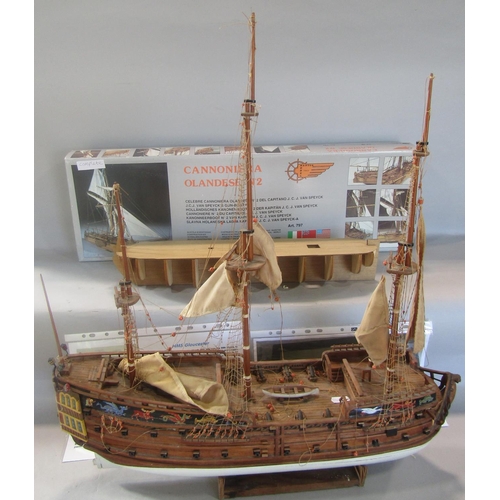 816 - A wooden model sailing ship HMS Gloucester 9as found) on a stand and partially made model kit of the... 