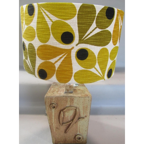 820 - A Troika inspired pottery table lamp with an Orla Kiely shade. 54 cm