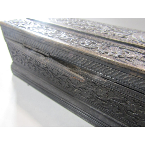 830 - A Victorian Indian intricately carved wooden artist’s box and a pair of vintage E J Riley wooden bow... 