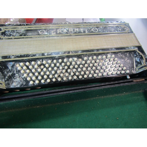 832 - A vintage  Galanti piano accordion with pearlised and diamanté body and keys, with it’s case.