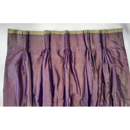 607 - 1 curtains in slightly different sizes, all in mauve dupion silk, lined and blanket lined with tripl... 