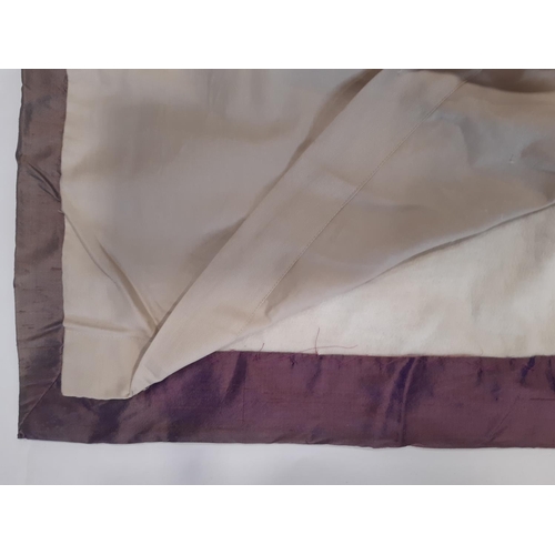 607 - 1 curtains in slightly different sizes, all in mauve dupion silk, lined and blanket lined with tripl... 