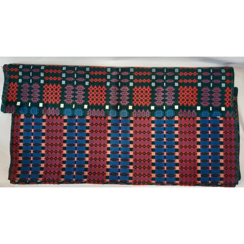 611 - 2 good quality multi coloured Welsh blankets, both reversible double weave, of narrow width; 190 x 1... 