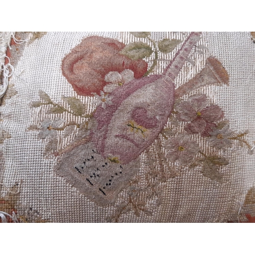 619 - 3 small cushions including 2 made with 19th century Aubusson type pictorial tapestry 35x25cm and 23x... 