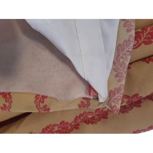 626 - One pair heavyweight curtains in gold / red colours, lined and thermal lined with triple pleat headi... 