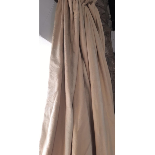 627 - One pair heavyweight curtains in pale gold, lined and thermal lined with triple pleat heading. Sun f... 