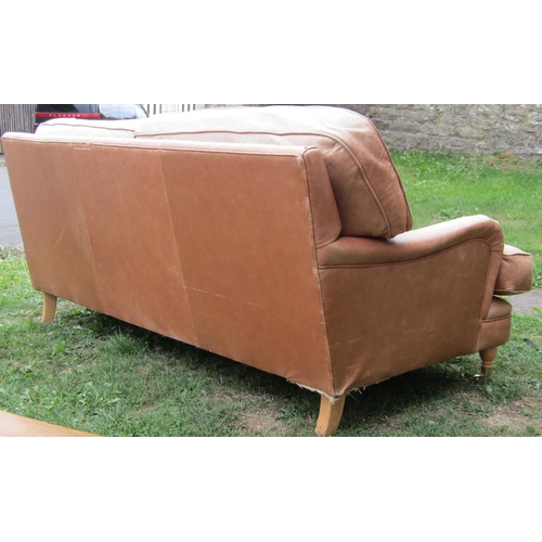 1375 - A Sofa Workshop contemporary low deep seated light brown leather upholstered sofa, loosely in the Ho... 