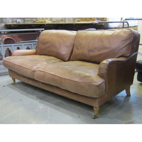 1375 - A Sofa Workshop contemporary low deep seated light brown leather upholstered sofa, loosely in the Ho... 