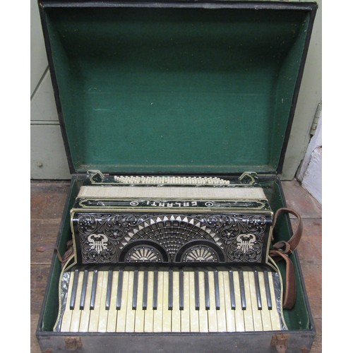 832 - A vintage  Galanti piano accordion with pearlised and diamanté body and keys, with it’s case.