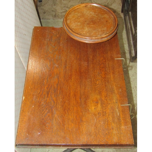 1362 - A Victorian Foot's Patent invalid reading table with adjustable oak rectangular top and further circ... 