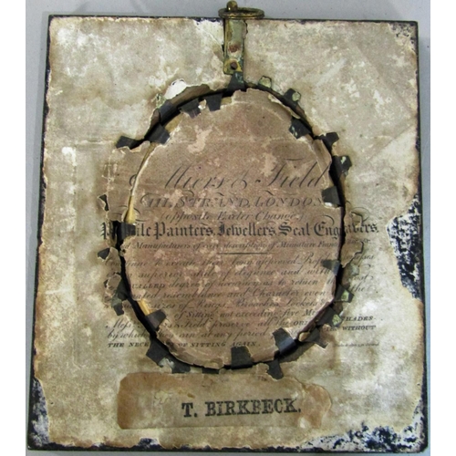 979 - Georgian silhouette portrait on plaster labeled 'T.Birkbeck', glazed in oval frame, 8 x 6.5 cm