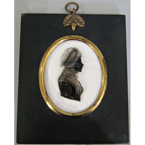 980 - Silhouette portrait of a lady reverse painted on glass (c.1780), 8 x 6.5 cm, framed