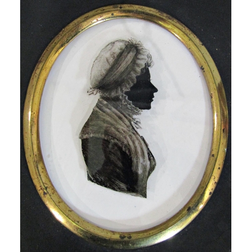 980 - Silhouette portrait of a lady reverse painted on glass (c.1780), 8 x 6.5 cm, framed