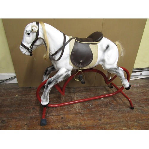 542 - Vintage rocking horse, probably by Triang, with painted finish (partially refurbished) on tubular st... 