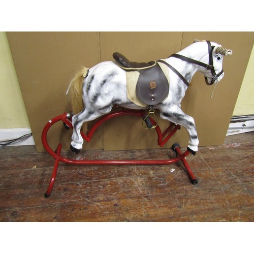 542 - Vintage rocking horse, probably by Triang, with painted finish (partially refurbished) on tubular st... 