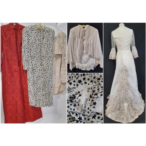 613 - Vintage clothing collection including a ladies dress in Yves Saint Laurent monogram fabric, a full l... 