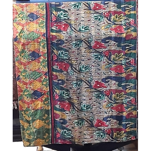 620 - 3 interesting reversible textile panels, each composed  of brightly patterned cotton pieces stitched... 