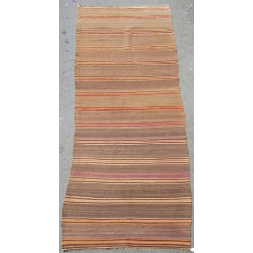 1791 - A North West Persian Kurdish Jajim  flat weave  carpet in horizontal tone of brown 420cm x 95cm appr... 